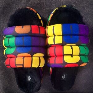 RARE NEW UGG Multicolor Slide Sandals with Black Soles wo tags